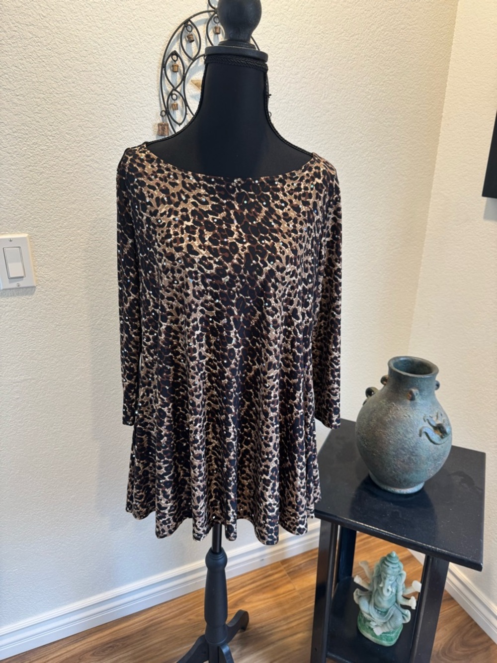 Leopard Print Swing Tunic Top - Brown & Black